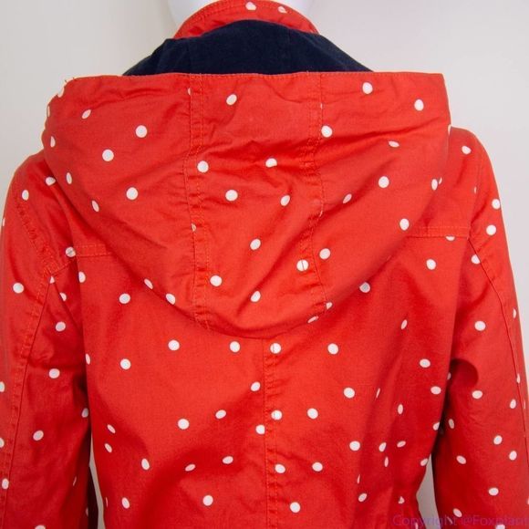 Boden women's 100% cotton hooded red parka with white polka dot, size 8 - Picture 7 of 16